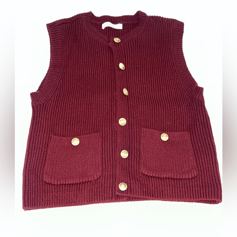 Burgundy Knit Vest with Gold Buttons